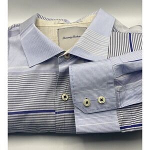 Tommy Bahama‎ Men's XXL Drees Blue Plaid Button Front Shirt 100% Cotton Casual